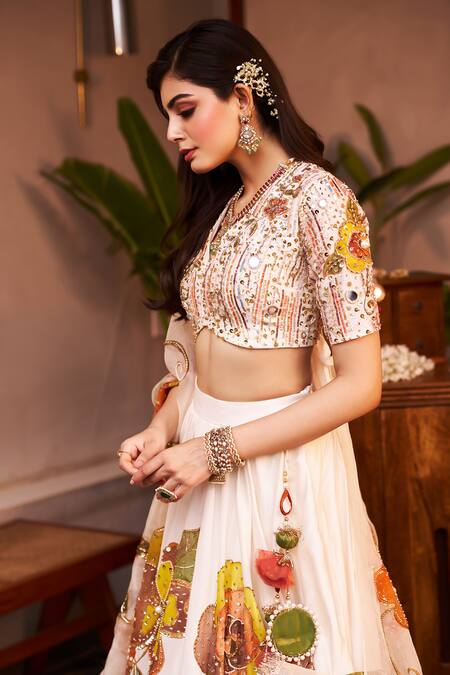 Swish By Dolcy And Simran Ivory Chanderi Sequins, Tassels, Shehnaaz Floral Cutdana Embroidered Lehenga Set Online at Aza Fashions Swish By Dolcy And Simran_Ivory Chanderi Sequins, Tassels, Shehnaaz Floral Cutdana Embroidered Lehenga Set _Online_at_Aza_Fashions