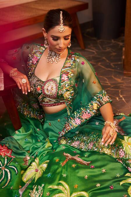 Buy Swish By Dolcy And Simran Green Chanderi, Lace, Linen Lace, Urvashi Flora And Fauna Embroidered Lehenga Set Online at Aza Fashions Buy_Swish By Dolcy And Simran_Green Chanderi, Lace, Linen Lace, Urvashi Flora And Fauna Embroidered Lehenga Set _Online_at_Aza_Fashions