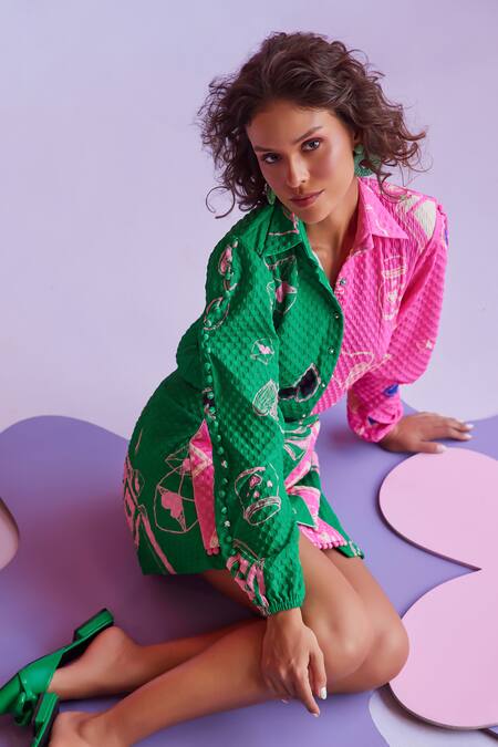 Buy_ZiP by Payal & Zinal_Pink Viscose Collared Candy Crush Print Shirt_Online_at_Aza_Fashions