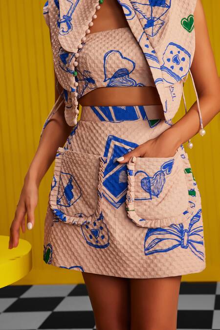 Buy_ZiP by Payal & Zinal_Ivory Viscose Mandarin Collar Caramel Latte 3d Textured Cropped Jacket _Online_at_Aza_Fashions