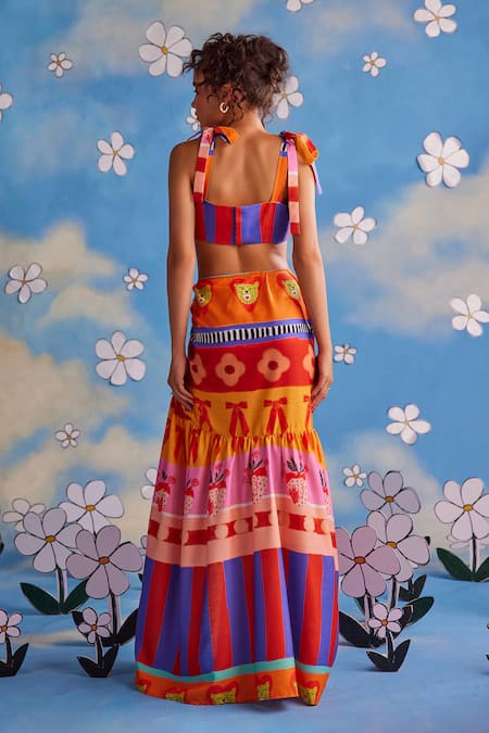 ZiP by Payal & Zinal Enchanted Carnival Print Bandeau Top & Draped Skirt Set 