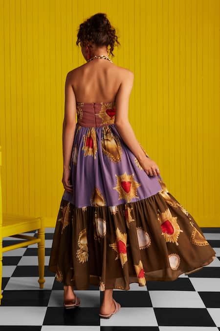 ZiP by Payal & Zinal Halter Neck Heart Print Maxi Dress 