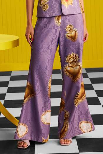 ZiP by Payal & Zinal_Purple Cotton Collared Love Bug Print Top And Pant Set_Online_at_Aza_Fashions