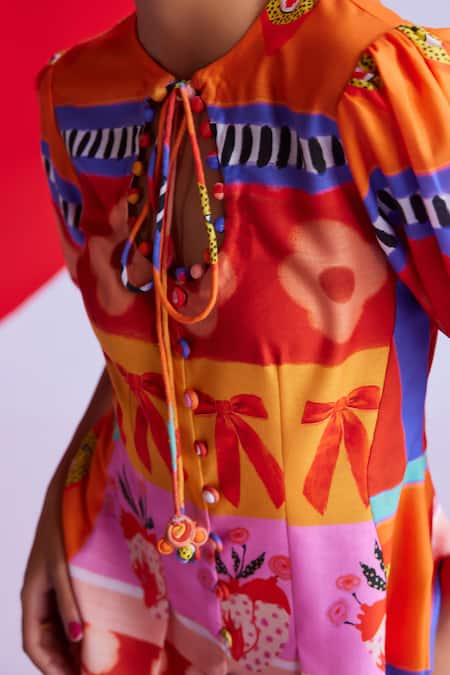 Buy ZiP by Payal & Zinal Multi Color Cotton Ribbons Keyhole Neck Sunny Sweetheart Print Dress Online at Aza Fashions Buy_ZiP by Payal & Zinal_Multi Color Cotton Ribbons Keyhole Neck Sunny Sweetheart Print Dress _Online_at_Aza_Fashions