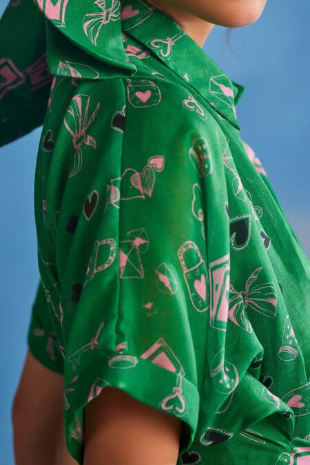 Buy ZiP by Payal & Zinal Green Cotton Collared Sweet Pea Heart Print Dress Online at Aza Fashions Buy_ZiP by Payal & Zinal_Green Cotton Collared Sweet Pea Heart Print Dress _Online_at_Aza_Fashions