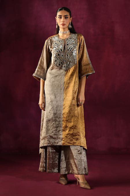 Twenty Nine Mirror Yoke Embellished Kurta & Bell Bottom Pant Set 