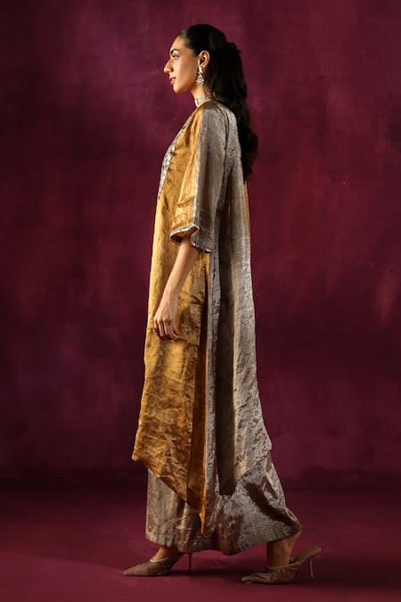 Buy_Twenty Nine_Multi Color Tissue, Brocade, Yoke Embellished Kurta And Bell Bottom Pant Set _Online_at_Aza_Fashions