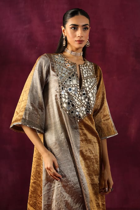 Twenty Nine_Multi Color Tissue, Brocade, Yoke Embellished Kurta And Bell Bottom Pant Set _at_Aza_Fashions