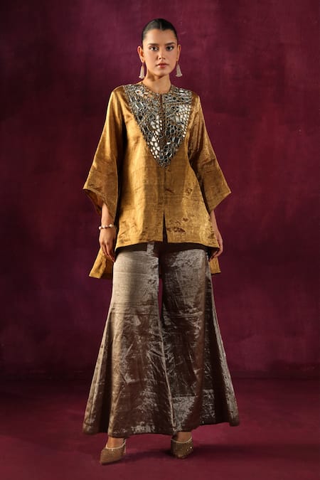 Twenty Nine Mirror Embellished Jacket & Bell Bottom Pant Set 