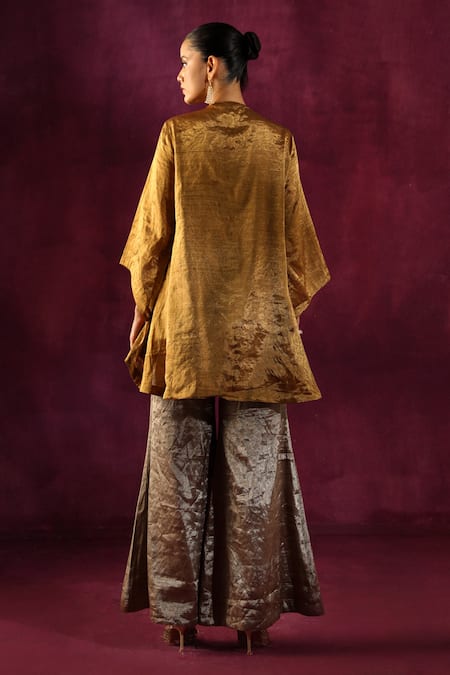 Shop Twenty Nine Multi Color Tissue, Brocade Mirrors Embellished Jacket And Bell Bottom Pant Set at Aza Fashions Shop_Twenty Nine_Multi Color Tissue, Brocade Mirrors Embellished Jacket And Bell Bottom Pant Set _at_Aza_Fashions