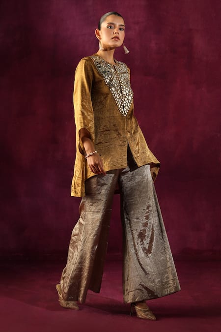 Buy Twenty Nine Multi Color Tissue, Brocade Mirrors Embellished Jacket And Bell Bottom Pant Set Online at Aza Fashions Buy_Twenty Nine_Multi Color Tissue, Brocade Mirrors Embellished Jacket And Bell Bottom Pant Set _Online_at_Aza_Fashions