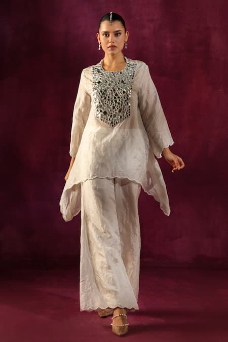 Twenty Nine Mirror Yoke Embellished Tunic & Flared Pant Set 