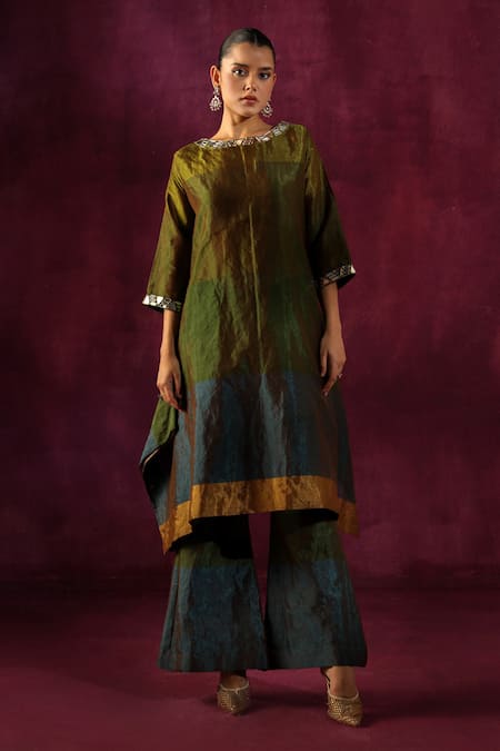 Twenty Nine Mirror Neckline Embellished Kurta & Flared Pant Set 