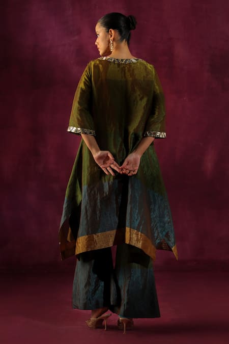 Shop Twenty Nine Green Tissue Mirrors Boat Neck Neckline Embellished Kurta And Flared Pant Set at Aza Fashions Shop_Twenty Nine_Green Tissue Mirrors Boat Neck Neckline Embellished Kurta And Flared Pant Set _at_Aza_Fashions
