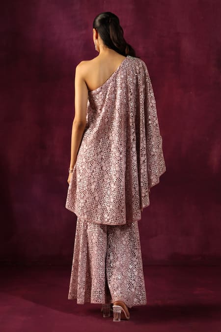 Shop Twenty Nine Pink Mirror Neckline Embellished Cape at Aza Fashions Shop_Twenty Nine_Pink Mirror Neckline Embellished Cape _at_Aza_Fashions