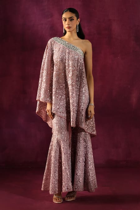 Twenty Nine Pink Mirror Neckline Embellished Cape Online at Aza Fashions Twenty Nine_Pink Mirror Neckline Embellished Cape _Online_at_Aza_Fashions
