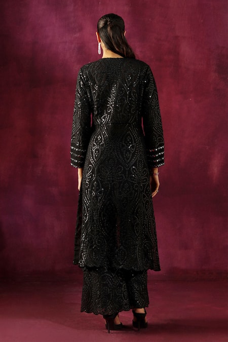 Shop Twenty Nine Black Georgette Mirrors Floral Embellished Jacket at Aza Fashions Shop_Twenty Nine_Black Georgette Mirrors Floral Embellished Jacket _at_Aza_Fashions