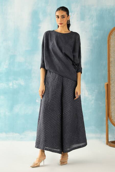 Twenty Nine Grey Gingham Bandhani Woven High Waist Flared Pant Online at Aza Fashions Twenty Nine_Grey Gingham Bandhani Woven High Waist Flared Pant _Online_at_Aza_Fashions