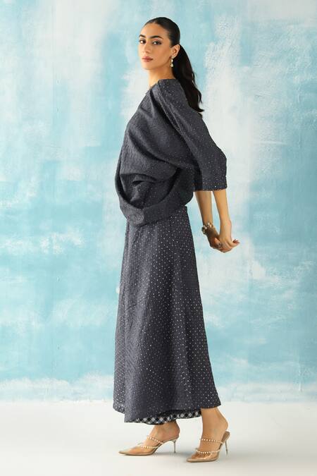 Shop Twenty Nine Grey Gingham Bandhani Woven High Waist Flared Pant Online at Aza Fashions Shop_Twenty Nine_Grey Gingham Bandhani Woven High Waist Flared Pant _Online_at_Aza_Fashions