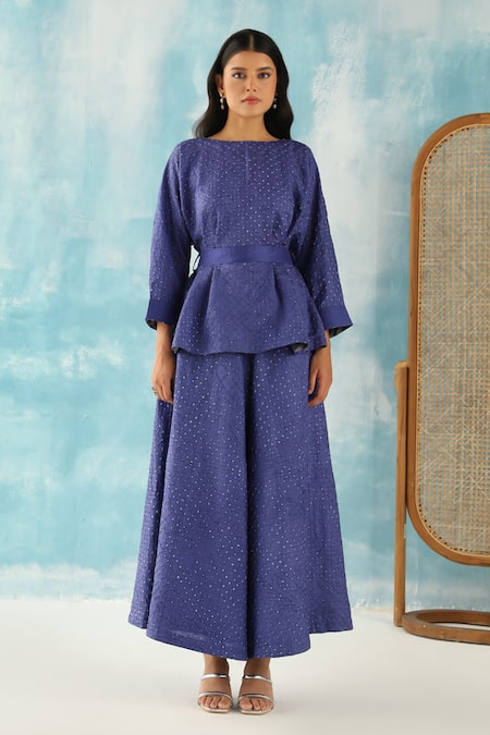 Buy Twenty Nine Blue Gingham Boat Neck Bandhani Woven Top Online at Aza Fashions Buy_Twenty Nine_Blue Gingham Boat Neck Bandhani Woven Top _Online_at_Aza_Fashions