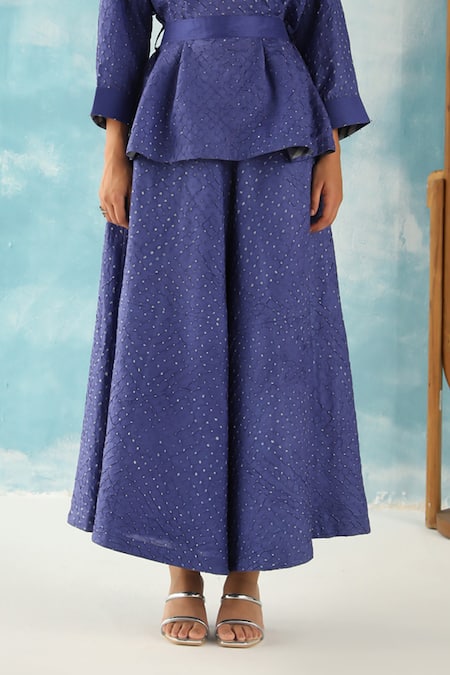Shop Twenty Nine Blue Bandhani Woven Flared Pant Online at Aza Fashions Shop_Twenty Nine_Blue Bandhani Woven Flared Pant _Online_at_Aza_Fashions