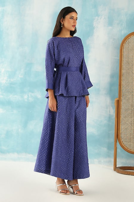 Twenty Nine Blue Bandhani Woven Flared Pant at Aza Fashions Twenty Nine_Blue Bandhani Woven Flared Pant _at_Aza_Fashions