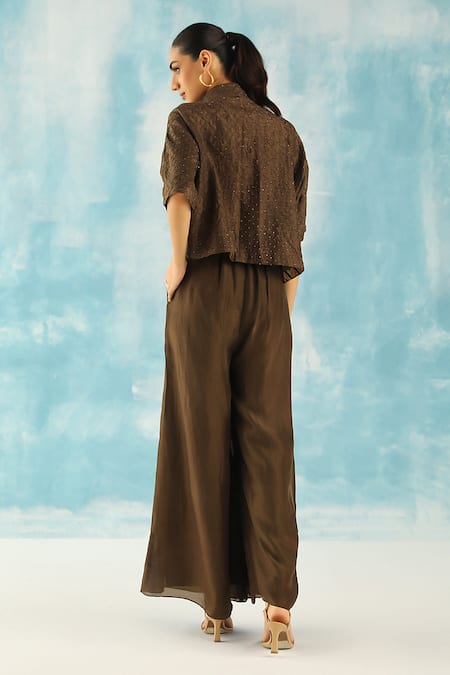 Shop Twenty Nine Green Silk Embroidery Collared Raidaana Bandhani Woven Shirt at Aza Fashions Shop_Twenty Nine_Green Silk Embroidery Collared Raidaana Bandhani Woven Shirt _at_Aza_Fashions