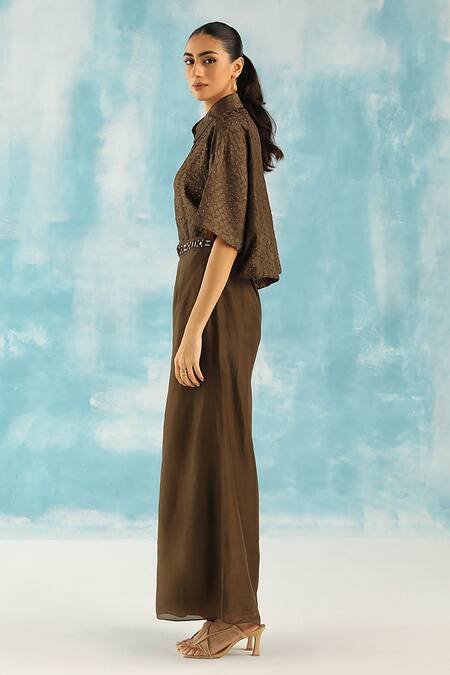 Buy Twenty Nine Green Silk Embroidery Collared Raidaana Bandhani Woven Shirt Online at Aza Fashions Buy_Twenty Nine_Green Silk Embroidery Collared Raidaana Bandhani Woven Shirt _Online_at_Aza_Fashions