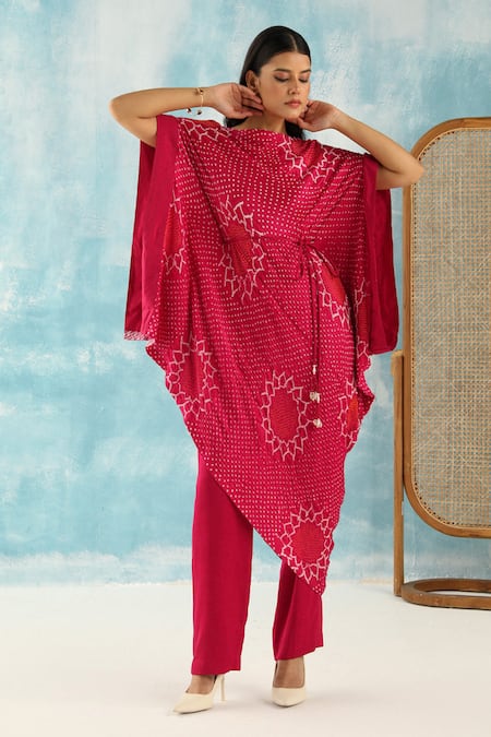 Twenty Nine Bandhani Woven Kaftan Dress With Belt 