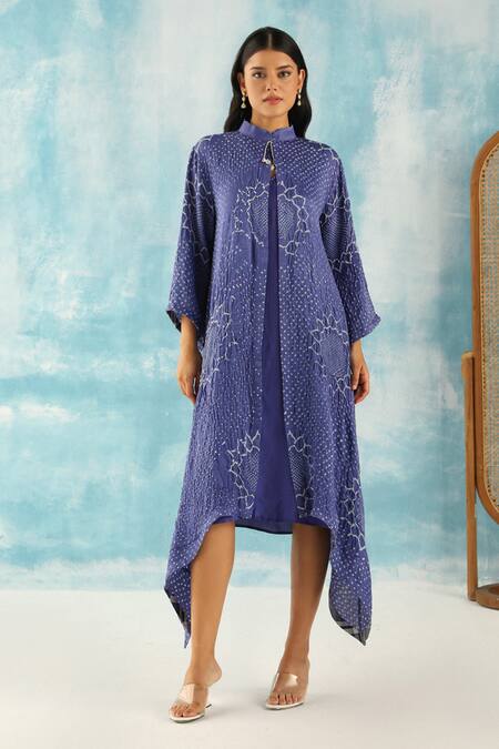 Twenty Nine Blue Silk Mirrors V-neck Neckline Embroidered Shift Dress Online at Aza Fashions Twenty Nine_Blue Silk Mirrors V-neck Neckline Embroidered Shift Dress _Online_at_Aza_Fashions