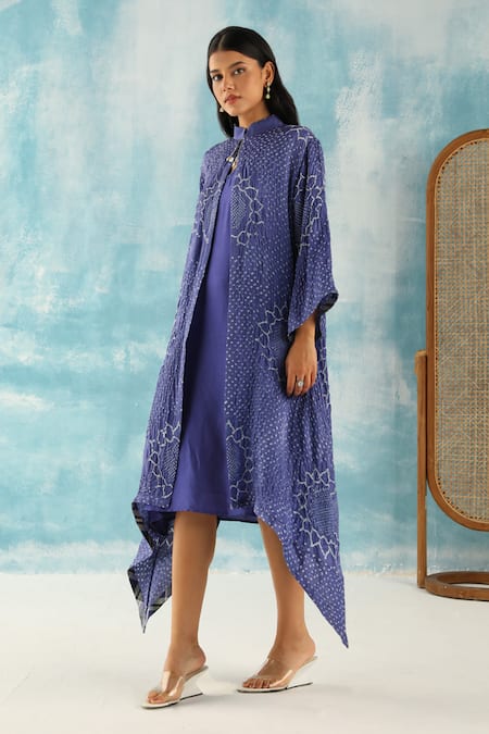 Buy Twenty Nine Blue Silk Mirrors V-neck Neckline Embroidered Shift Dress Online at Aza Fashions Buy_Twenty Nine_Blue Silk Mirrors V-neck Neckline Embroidered Shift Dress _Online_at_Aza_Fashions