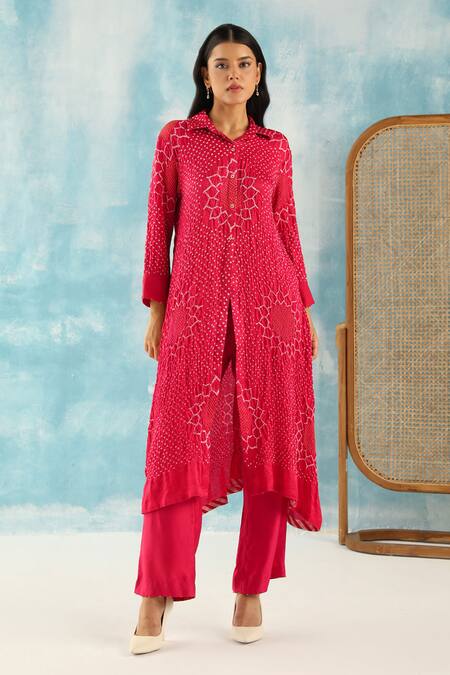 Twenty Nine Red Silk Embroidery Collared Floral Bandhani Jacket Online at Aza Fashions Twenty Nine_Red Silk Embroidery Collared Floral Bandhani Jacket _Online_at_Aza_Fashions