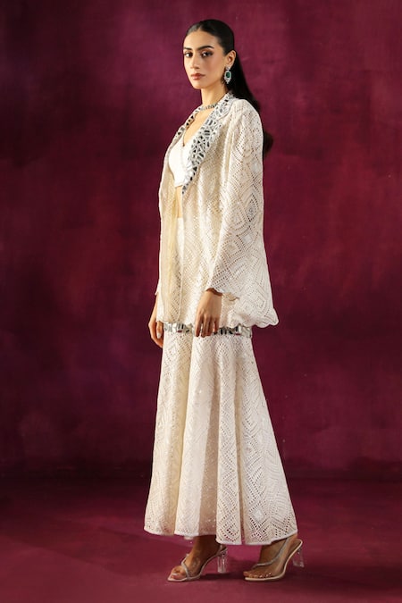 Twenty Nine White Lace Lace, Mirrors Work Blazer Online at Aza Fashions Twenty Nine_White Lace Lace, Mirrors Work Blazer _Online_at_Aza_Fashions