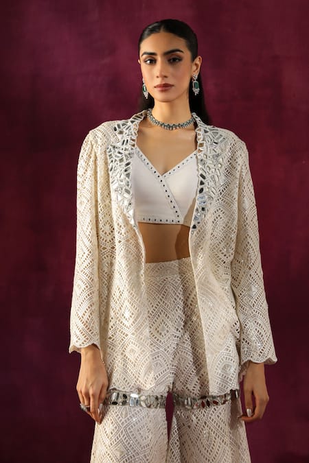 Buy Twenty Nine White Lace Lace, Mirrors Work Blazer Online at Aza Fashions Buy_Twenty Nine_White Lace Lace, Mirrors Work Blazer _Online_at_Aza_Fashions