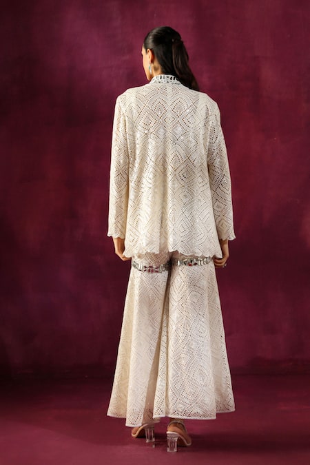 Shop Twenty Nine White Lace Lace, Mirrors Work Blazer at Aza Fashions Shop_Twenty Nine_White Lace Lace, Mirrors Work Blazer _at_Aza_Fashions