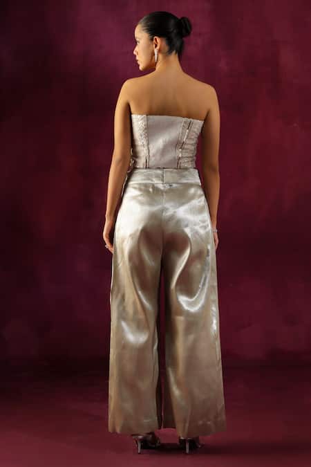 Shop Twenty Nine Grey Net Lace, Mirrors Hand Embroidered Bandeau at Aza Fashions Shop_Twenty Nine_Grey Net Lace, Mirrors Hand Embroidered Bandeau _at_Aza_Fashions