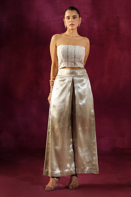 Twenty Nine Grey Net Lace, Mirrors Hand Embroidered Bandeau Online at Aza Fashions Twenty Nine_Grey Net Lace, Mirrors Hand Embroidered Bandeau _Online_at_Aza_Fashions