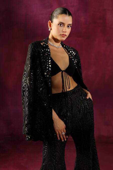 Twenty Nine Black Georgette Mirrors Abstract Embroidered Blazer at Aza Fashions Twenty Nine_Black Georgette Mirrors Abstract Embroidered Blazer _at_Aza_Fashions