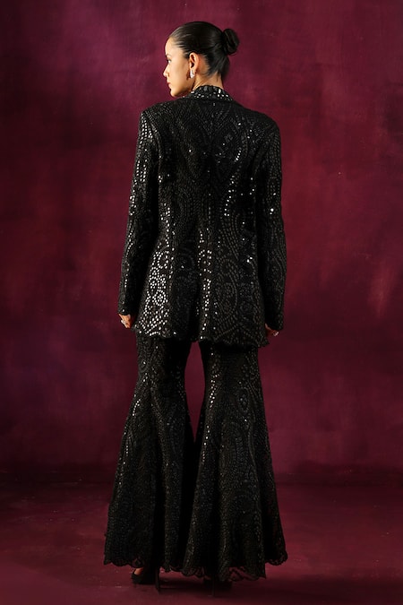 Shop Twenty Nine Black Georgette Mirrors Abstract Embroidered Blazer at Aza Fashions Shop_Twenty Nine_Black Georgette Mirrors Abstract Embroidered Blazer _at_Aza_Fashions