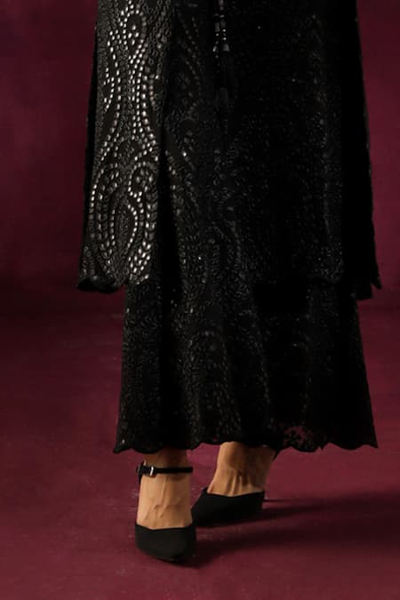 Twenty Nine Black Georgette Mirrors Work Flared Palazzo Online at Aza Fashions Twenty Nine_Black Georgette Mirrors Work Flared Palazzo _Online_at_Aza_Fashions