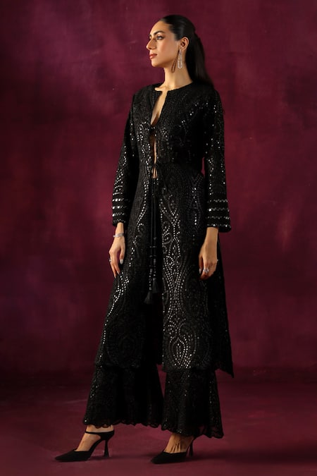 Buy Twenty Nine Black Georgette Mirrors Work Flared Palazzo Online at Aza Fashions Buy_Twenty Nine_Black Georgette Mirrors Work Flared Palazzo _Online_at_Aza_Fashions