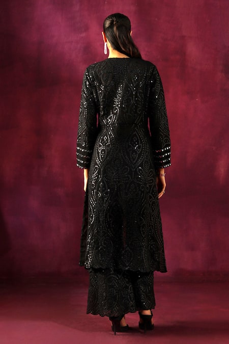 Shop Twenty Nine Black Georgette Mirrors Work Flared Palazzo at Aza Fashions Shop_Twenty Nine_Black Georgette Mirrors Work Flared Palazzo _at_Aza_Fashions