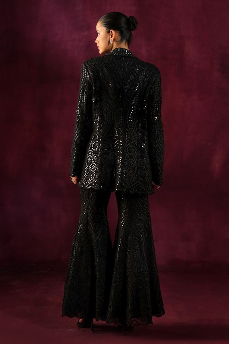 Shop Twenty Nine Black Georgette Mirrors Work Bootcut Pant at Aza Fashions Shop_Twenty Nine_Black Georgette Mirrors Work Bootcut Pant _at_Aza_Fashions