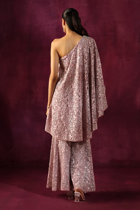 Shop_Twenty Nine_Pink Flannel, Mirrors, Geometric Embroidered Bootcut Pant _at_Aza_Fashions