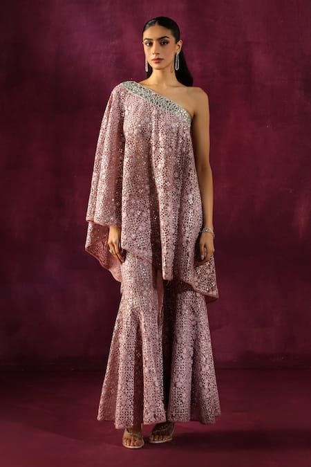 Twenty Nine_Pink Flannel, Mirrors, Geometric Embroidered Bootcut Pant _Online_at_Aza_Fashions