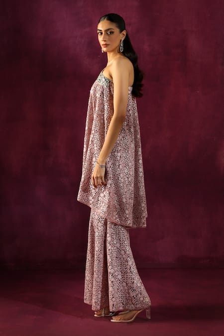 Buy_Twenty Nine_Pink Flannel, Mirrors, Geometric Embroidered Bootcut Pant _Online_at_Aza_Fashions