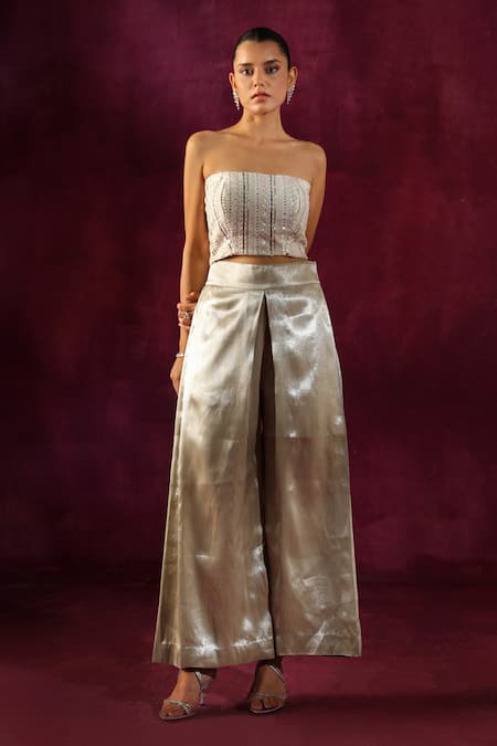 Buy Twenty Nine Green Tissue Panelled Palazzo Online at Aza Fashions Buy_Twenty Nine_Green Tissue Panelled Palazzo _Online_at_Aza_Fashions