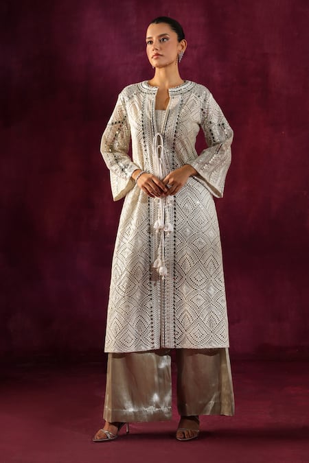 Twenty Nine Green Tissue Panelled Palazzo at Aza Fashions Twenty Nine_Green Tissue Panelled Palazzo _at_Aza_Fashions