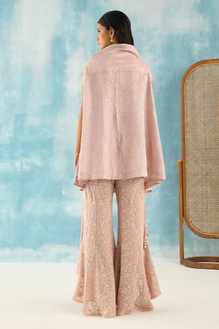 Shop Twenty Nine Pink Georgette Embroidery Chikankari Tulip Pant at Aza Fashions Shop_Twenty Nine_Pink Georgette Embroidery Chikankari Tulip Pant _at_Aza_Fashions