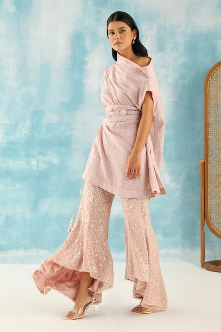 Shop Twenty Nine Pink Georgette Embroidery Chikankari Tulip Pant Online at Aza Fashions Shop_Twenty Nine_Pink Georgette Embroidery Chikankari Tulip Pant _Online_at_Aza_Fashions